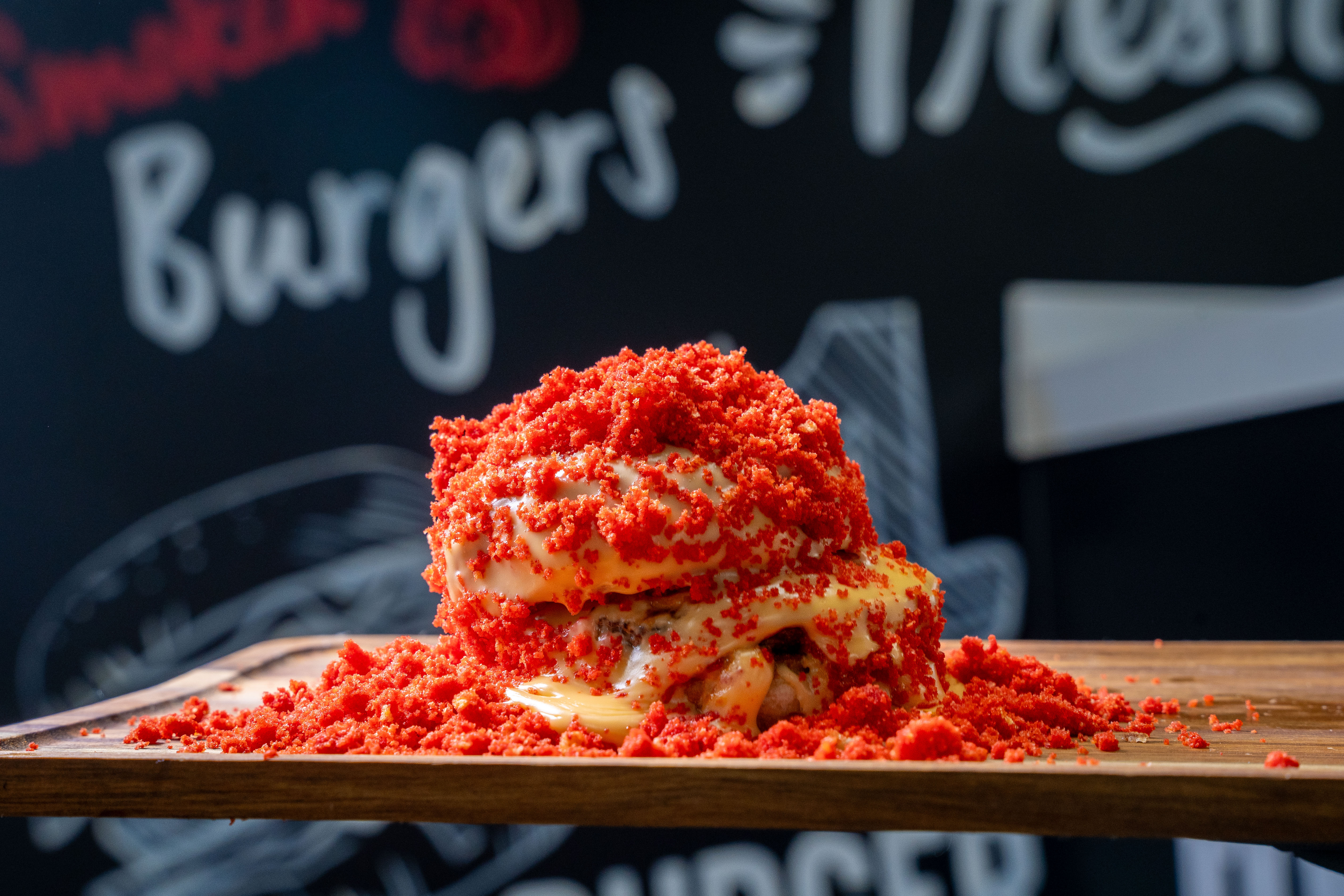 Flaming Hot Cheetos Burger